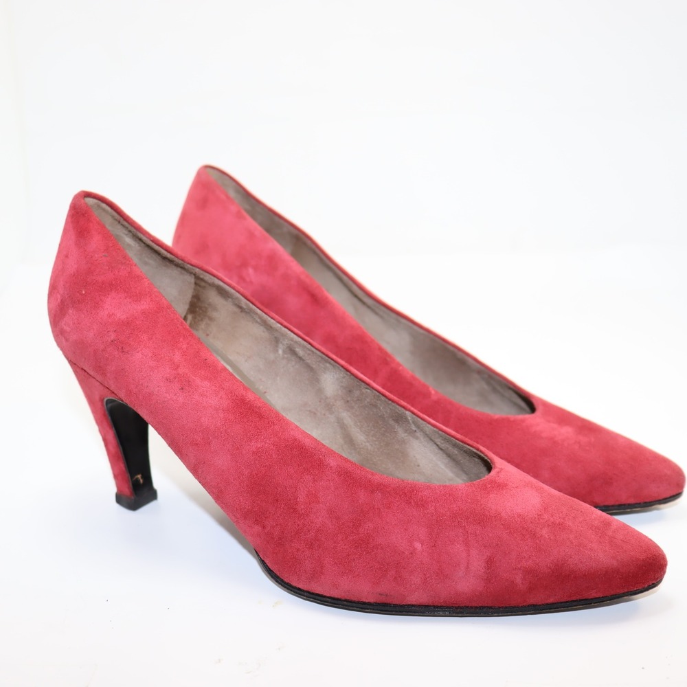 Charles Jourdan Pumps 9 Red Womens Suede Pointed Toe Vintage Heels
